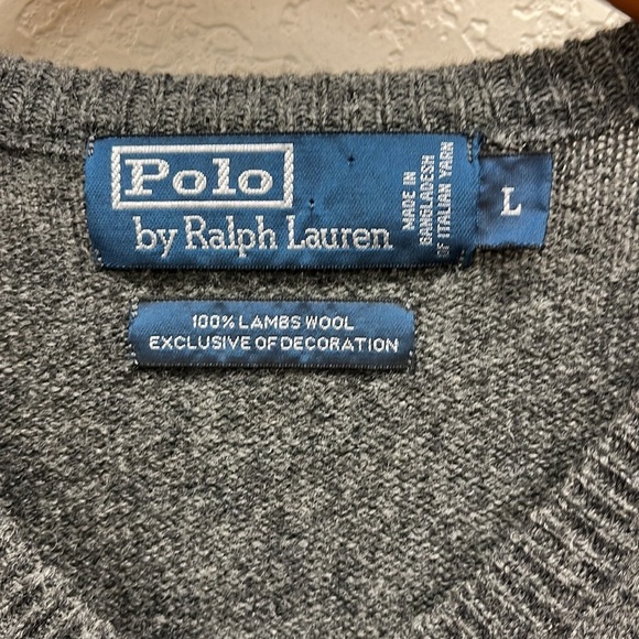 Polo by Ralph Lauren Gray Wool V-Neck Pullover Sweater L - Picture 3 of 4